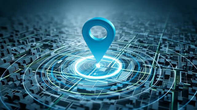 A digital map with a blue location pin highlighting a specific area.