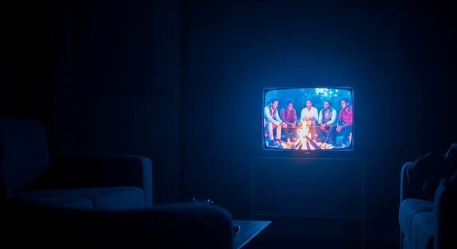 Minimalist Scene Blue TV Light Dark Room Shared Stories - Powered by Adobe