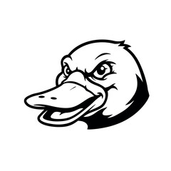 Intense Duck Head Mascot Illustration in Black and White.