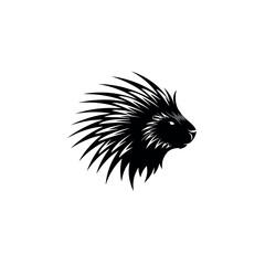 Silhouette of a Porcupine Head with Sharp Quills.