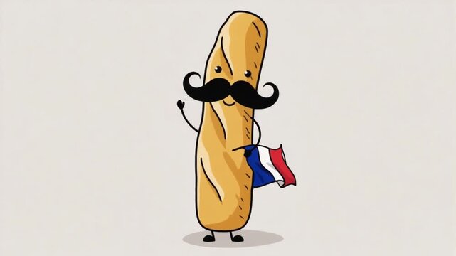 Baguette with a mustache and the French flag.