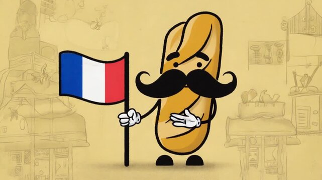 Baguette with a mustache and the French flag.