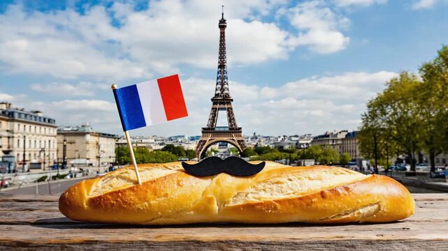 Baguette with a mustache and the French flag.