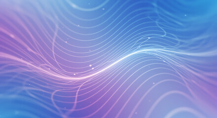 Wavy Blue and Purple Gradient Lines with Floating Particles