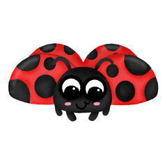 A red ladybug with black spots on its head and body