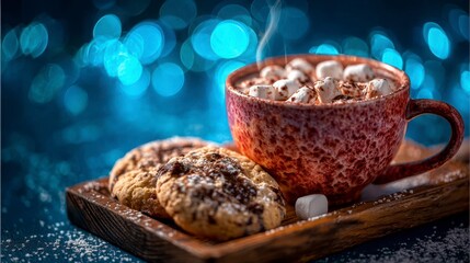 Delightful Hot Chocolate Served with Marshmallows and Freshly Baked Cookies on a Cozy Winter Evening, Evoking Warmth and Comfort