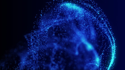 Modern neon background of icy blue dust particles flowing in the liquid with bokeh. Abstract elegant particles. Ice particles fluid. Liquid motion, ink drops mixing in water.
