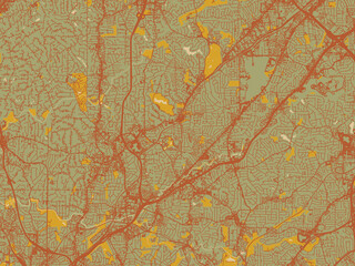 Poster-ready flat map of Brookhaven, Georgia, earthy sage background with rust roadways and ochre details.