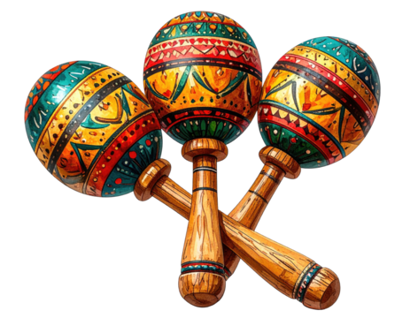 Three colorful maracas intertwined