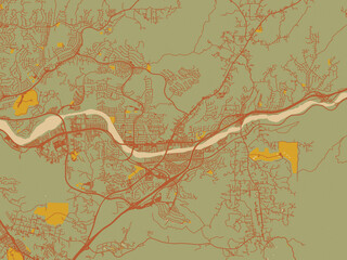 Minimalist flat city map of Canyon Country, California with earthy sage background with rust roadways and ochre details.