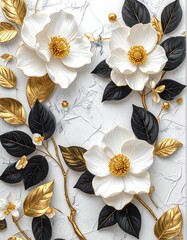 White and gold flowers on textured background