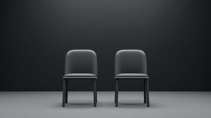 Obraz premium Minimalist Design of Two Modern Black Chairs in a Simple Studio Setting with Dark Wall Background and Neutral Floor for Contemporary Space