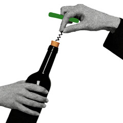 Hands Opening Wine Bottle with Corkscrew