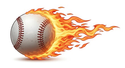A baseball depicted in motion with flames trailing behind it.