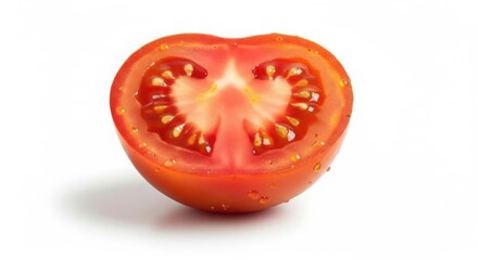 Freshly cut roma tomato half showing seeds and pulp