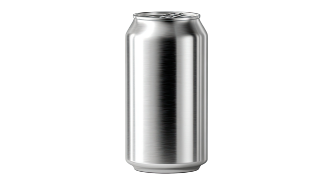 3D black aluminum can with metallic surface showing sleek modern packaging and realistic reflective texture on white background