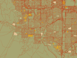 Obraz premium Modern flat map poster of Enterprise, Nevada in muted sage base, rust-colored roads, and soft ochre highlights.