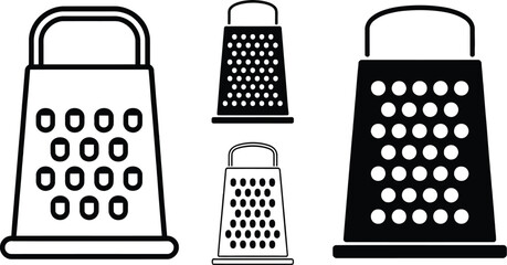 A collection of grater illustrations in black and white variations
