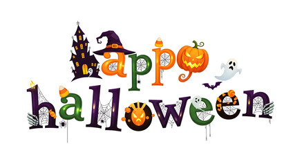 Happy Halloween creative word art on white background