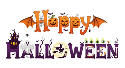 Happy Halloween creative word art on white background