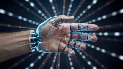 Futuristic Holographic Hand with Glowing Digital Effects