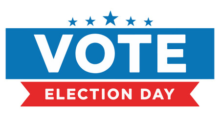 A graphic with the word VOTE in blue and ELECTION DAY in red, with stars above.