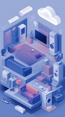 Obraz premium Abstract isometric digital network and cloud computing data storage concept