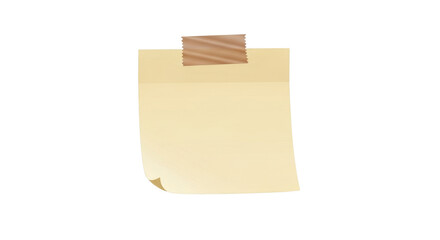 A small beige sticky note with a piece of brown tape on top, flat-lay view, simple shadow, realistic paper texture, minimalist memo aesthetic, isolated element