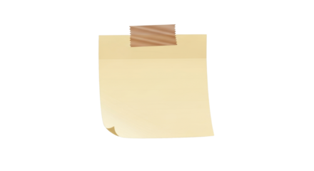 A small beige sticky note with a piece of brown tape on top, flat-lay view, simple shadow, realistic paper texture, minimalist memo aesthetic, isolated element