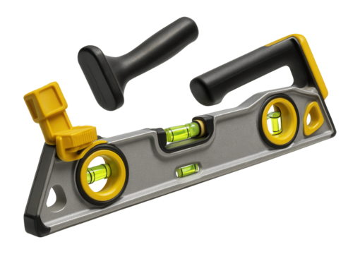 Adjustable magnetic level with removable handle, designed for scaffolders.