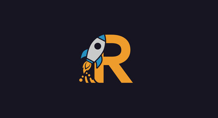 Fototapeta premium Rocket Launching from Letter R Logo Design Concept