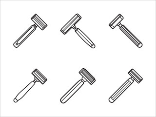 Collection of classic safety razor icons for personal grooming needs simple illustration