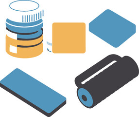 Obraz premium Isometric view of fitness tools on white background for recovery