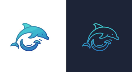 Stylized Dolphin Illustration with Water Splash, Blue Gradient Design