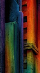 Abstract architectural columns with vibrant rainbow color spectrum
