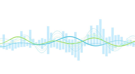 Abstract Blue and Green Wave and Bar Chart Pattern