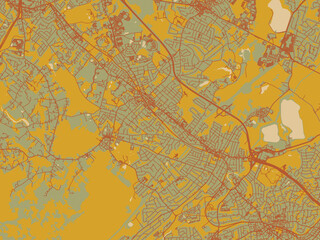 Obraz premium Minimalist flat city map of Madison New, Jersey with sage green ground with rust-red roads and ochre accents.