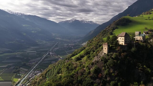 Juval Castle, medieval castle at the Schnalstal Valley, Vinschgau Valley, Naturns, South Tyrol, northern Italy.