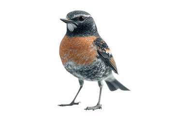 Fototapeta premium A striking male bluethroat isolated on transparent background, exhibiting its vibrant orange breast and distinctive blue throat amidst a snowy winter setting