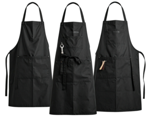 Three black aprons with utility pockets