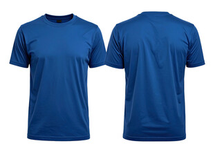 Front and back view of a plain blue t-shirt