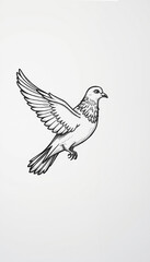 Obraz premium Flying pigeon illustration in black ink on a white background for nature and bird art