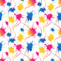 Colorful Splatter Pattern with Vibrant Ink Blots and Swirling Lines.