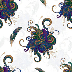 Ornate Swirls and Feathers Pattern.