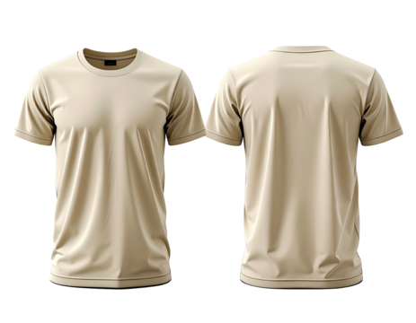 Beige t-shirt mockup, front and back views