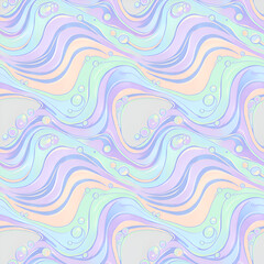 Seamless pastel wavy pattern with bubbles abstract design.
