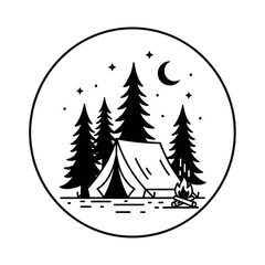 Fototapeta premium Camping Under the Stars Tent, Trees, and Campfire Illustration