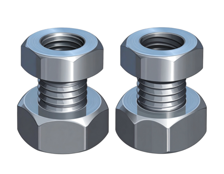 Two metallic nuts, closely positioned