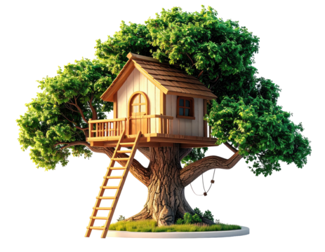 Adorable treehouse nestled in a lush tree