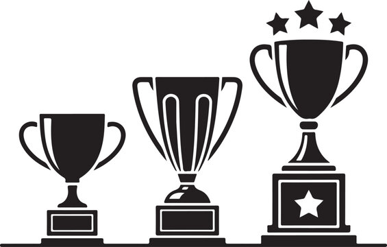 Achievement Trophy Cup Icon Set Victory Award Vector Graphics Success Symbol Isolated Design